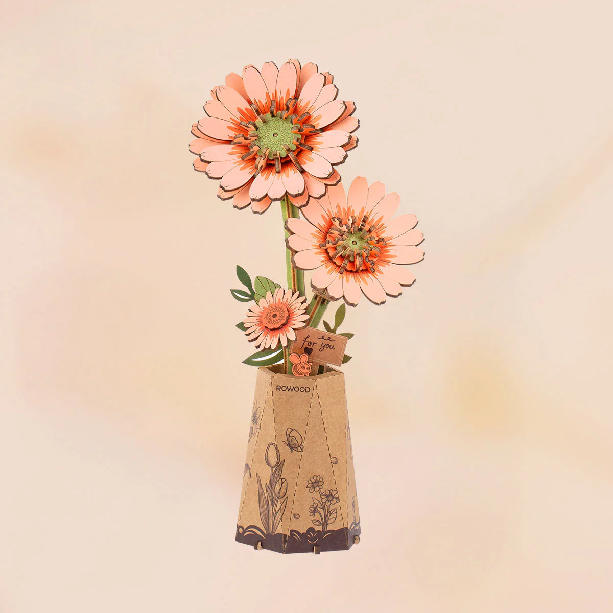 Orange Gerbera Daisy Wooden Flower