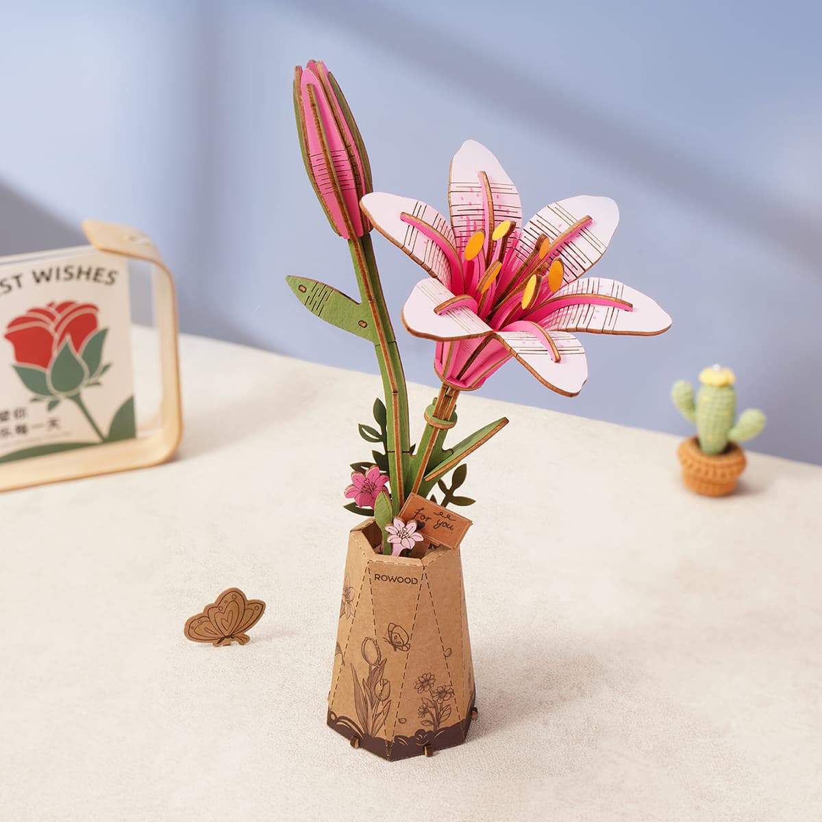 Pink Lily Wooden Flower