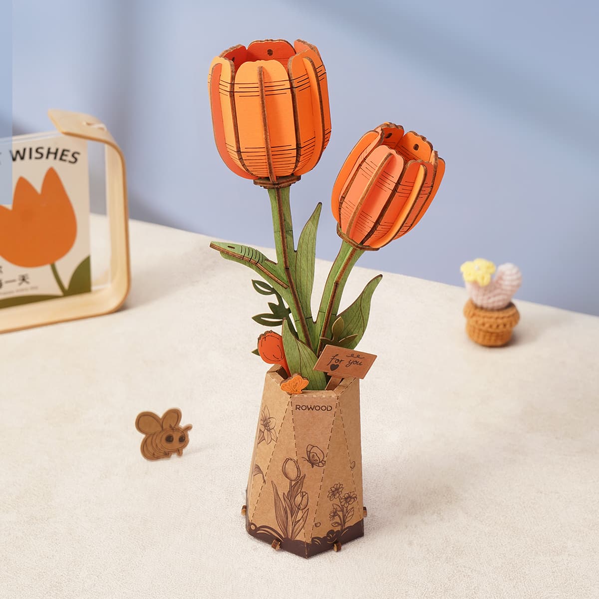 Orange Tulip Wooden Flower
