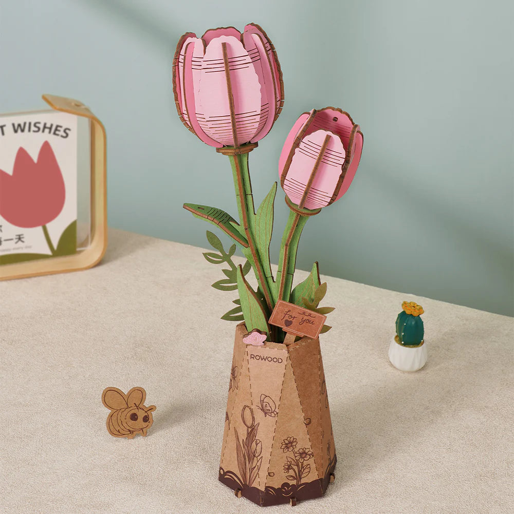 Pink Tulip Wooden Flower