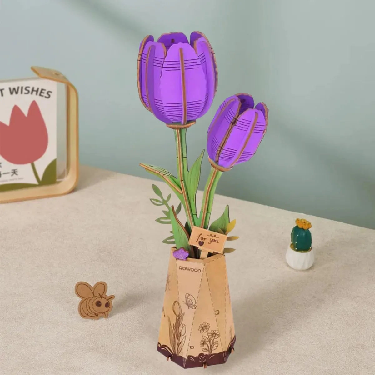 Purple Tulip Wooden Flower